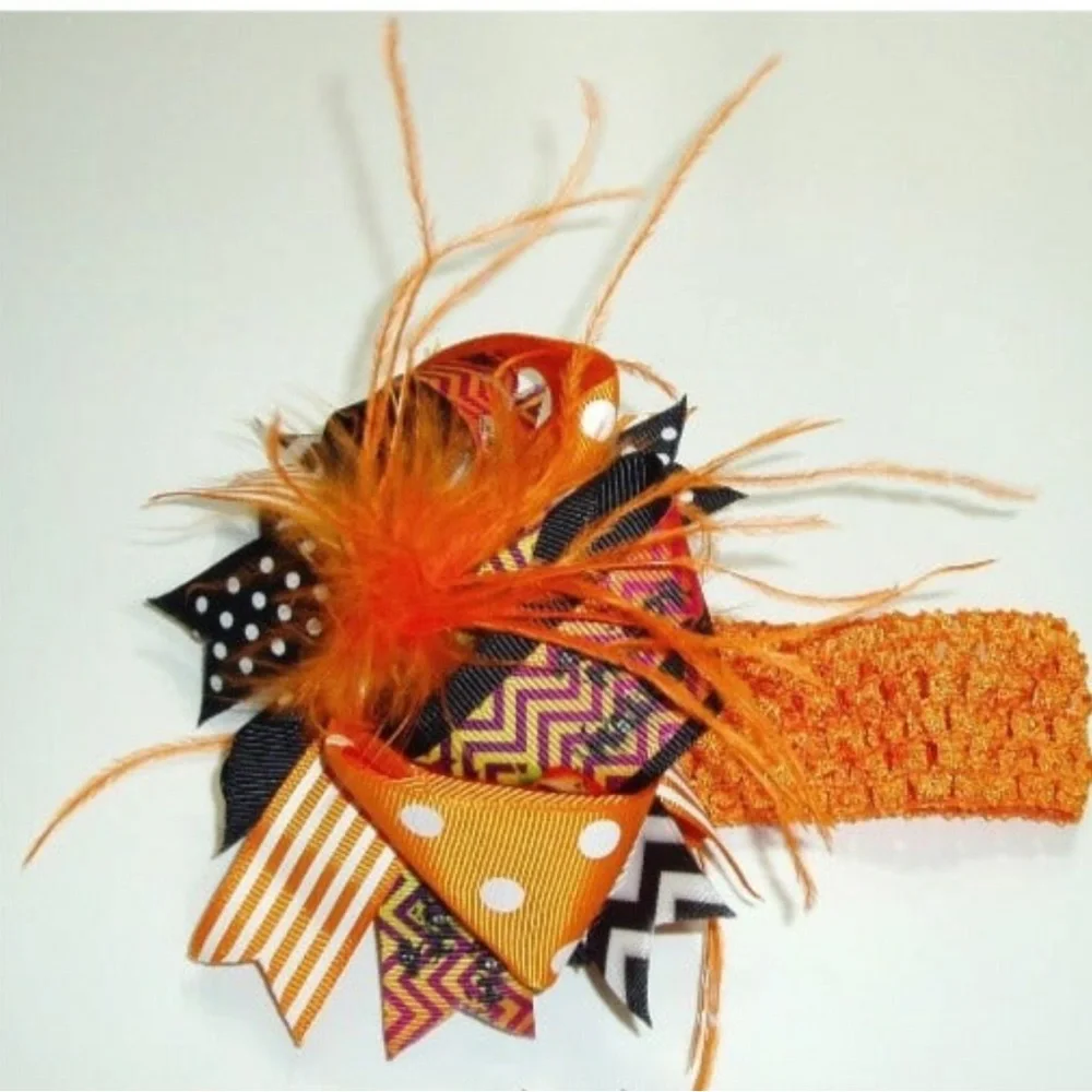 Halloween Headband Bow Baby Girls Feathers Hair Accessories Headwrap